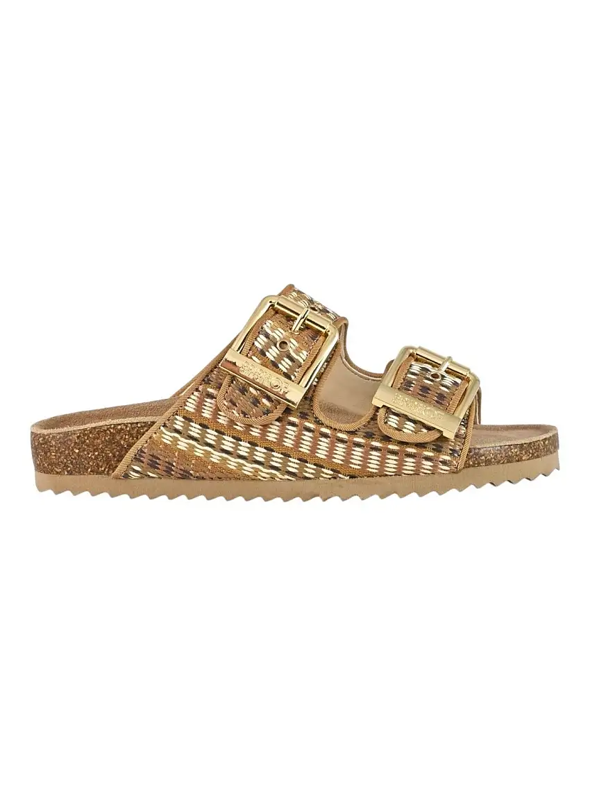 COLORS OF CALIFORNIA Women's sandal two buckle sandal in raffia HC.BIO500 NAT NATURAL