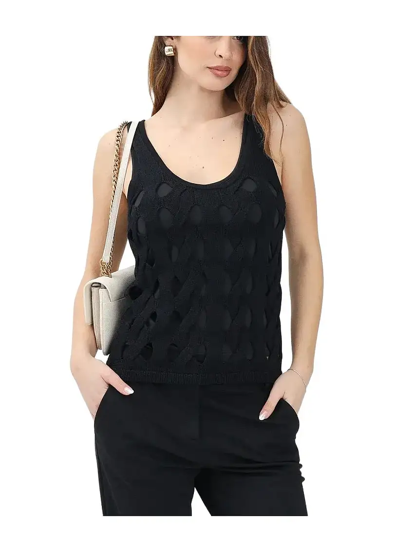 Pinko Women's Tank Tops and Vests - Perforated Mesh Vest Top - Black