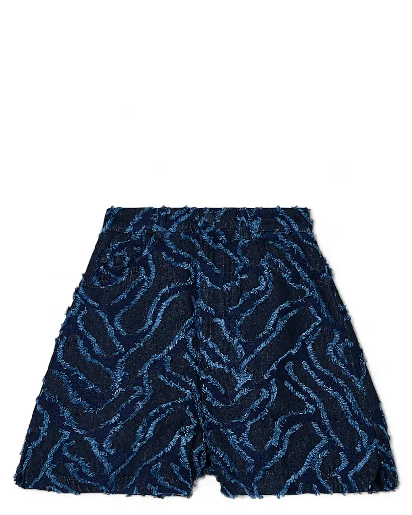 Shorts Denim Jacquard a Rilievo Sfrangiato