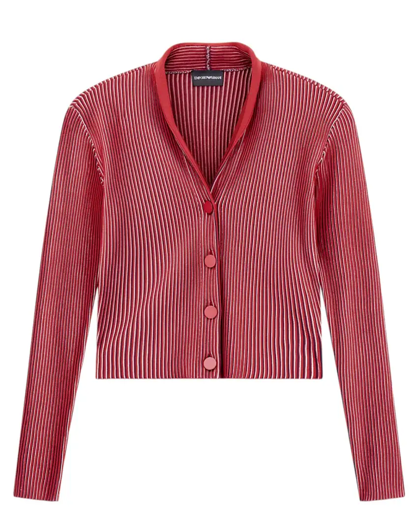 Cardigan effetto vanisé con scollo a V bicolore