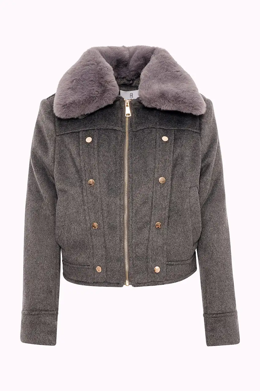 Bomber Corto con Collo in Pelliccia Sintetica