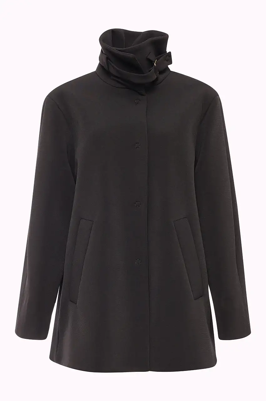 Cappotto Corto con Collo Alto a Imbuto e Fibbia