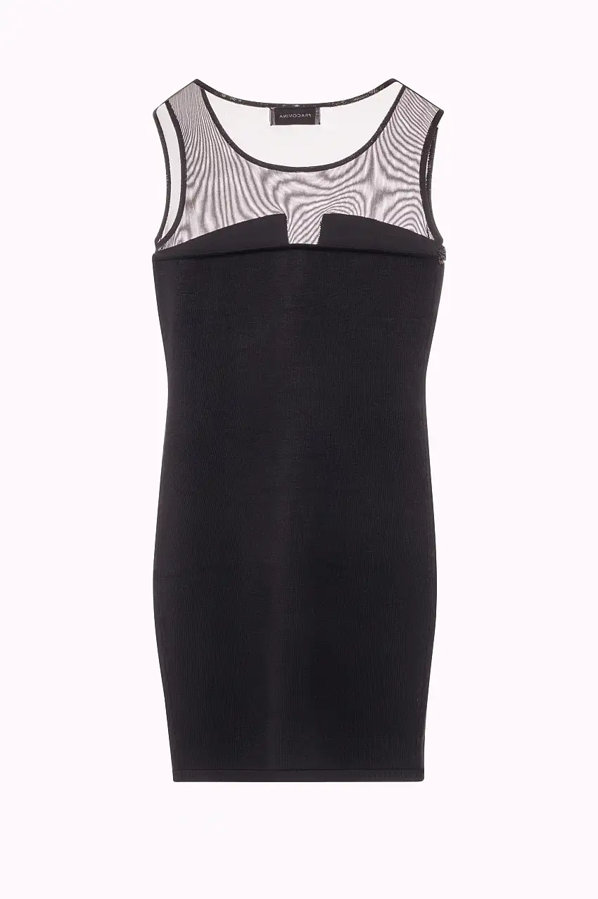 Mini Abito Aderente in Maglia con Dettagli in Tulle Trasparente
