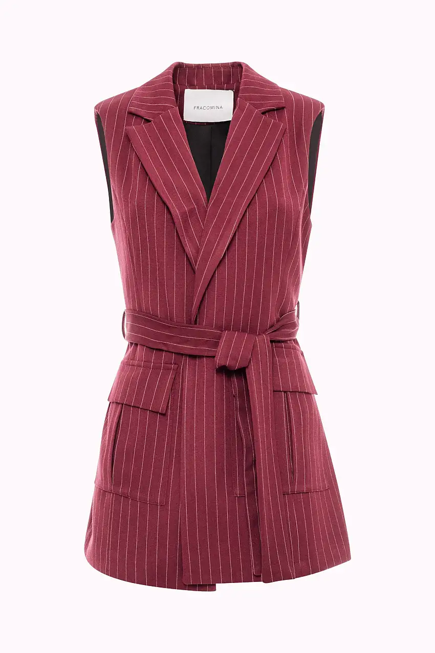 Gilet Lungo con Revers e Cintura