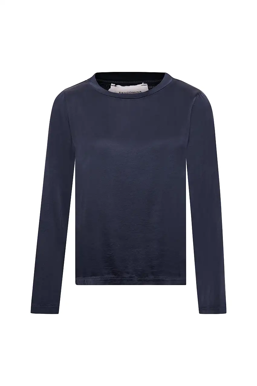 T-shirt a Maniche Lunghe Effetto Seta a Girocollo