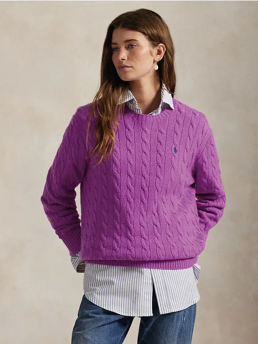 Maglia a Trecce Relaxed Fit Viola