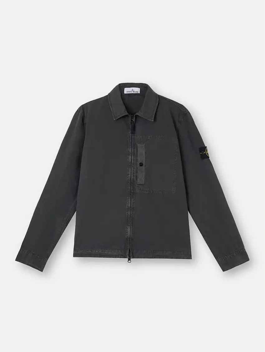 Overshirt in Twill di Cotone con Tasca Antracite