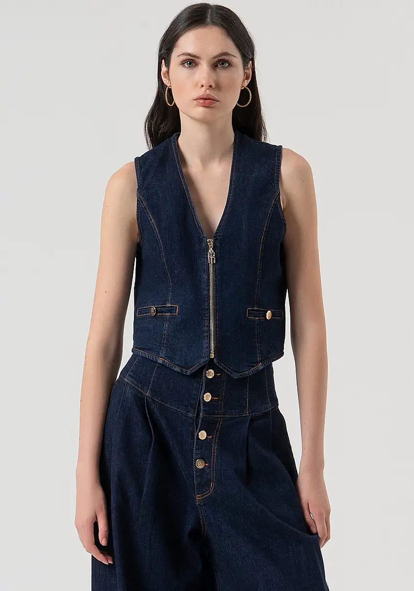 Gilet regular in denim con lavaggio raw