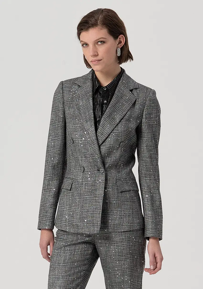 Blazer regular doppiopetto in tweed con paillettes