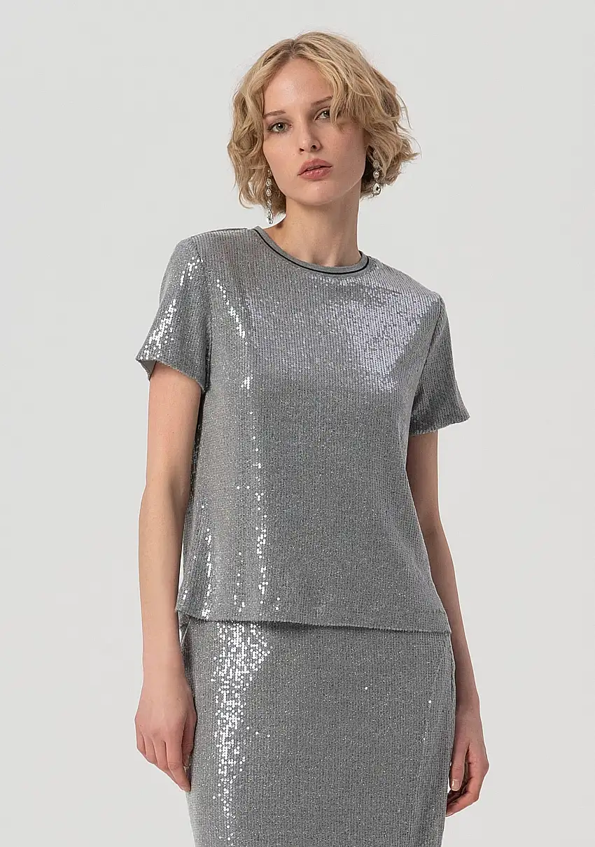 Blusa regular con paillettes