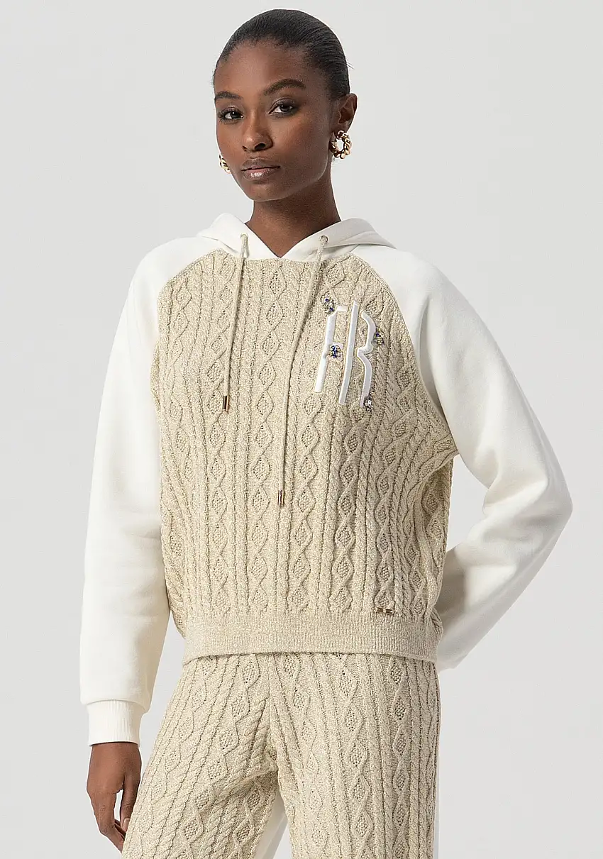 Felpa regular con inserto in maglia con punto treccia