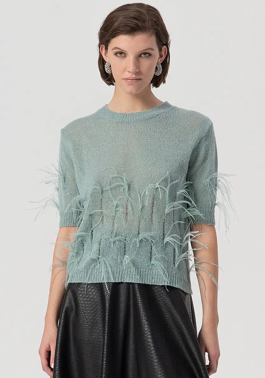 Maglia regular con piume applicate