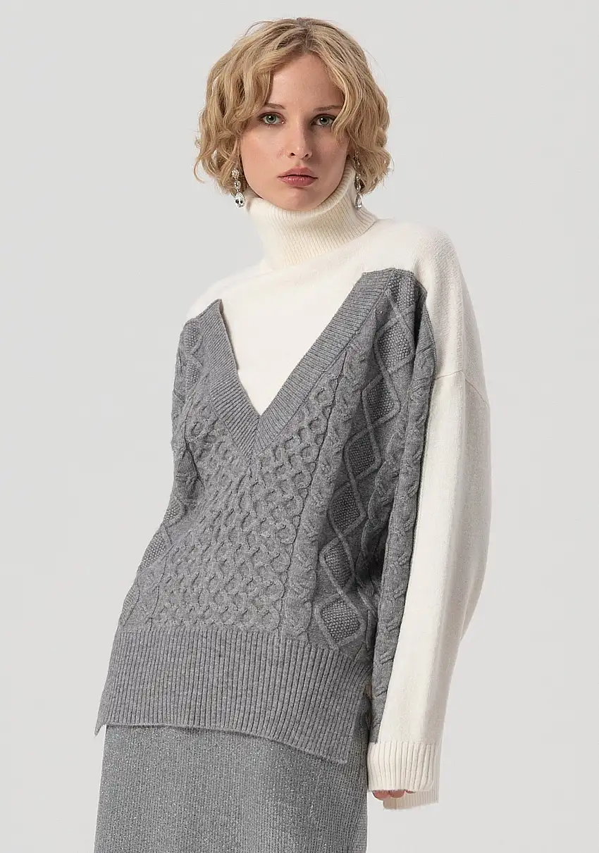 Maglia over con inserto con punto treccia