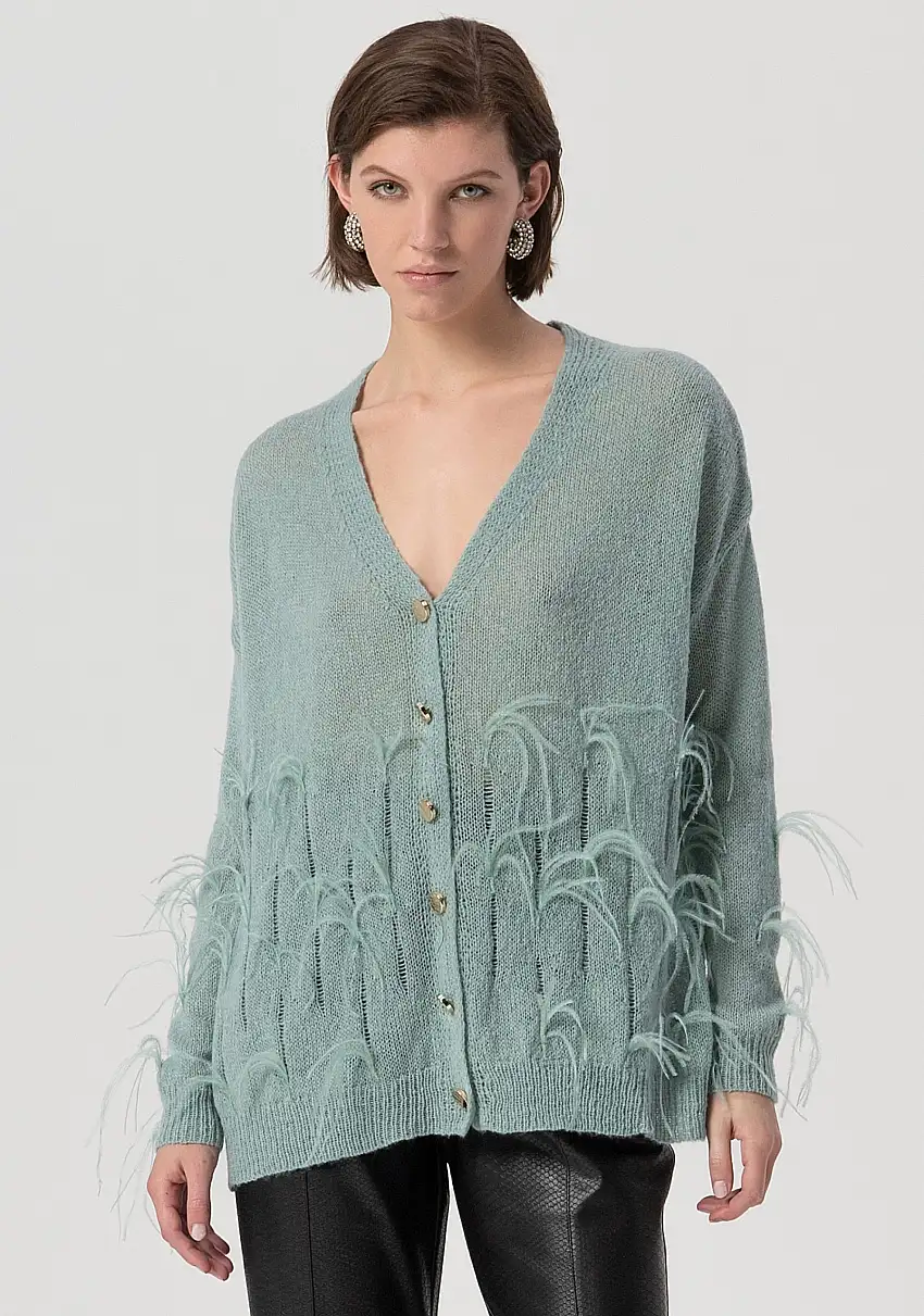 Cardigan over con piume applicate