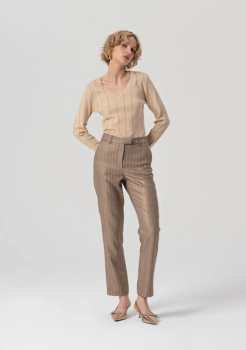 Pantalone regular a sigaretta in tessuto gessato