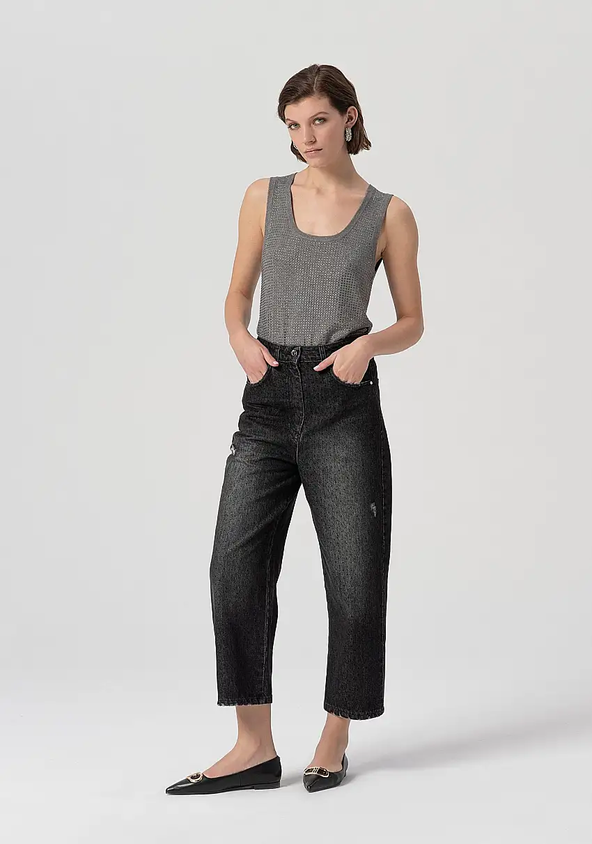 Jeans boyfriend in denim nero con lavaggio medio