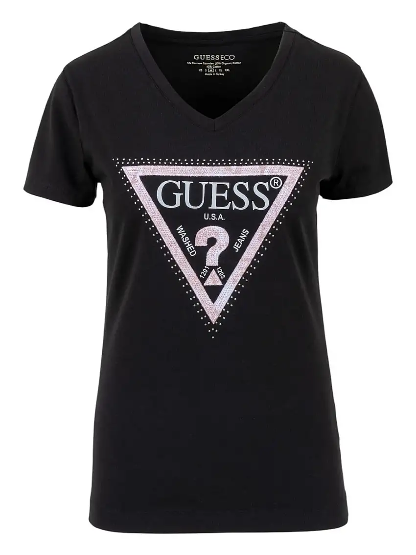 GUESS Women's T-shirt SS VN PYTHON TRIANGLE TEE W5RI21 J1314 JBLK Black