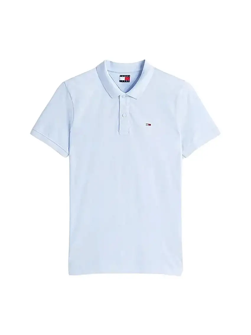 Tommy Hilfiger Men's Polo Shirt - Slim Fit Polo with Flag - Light Blue