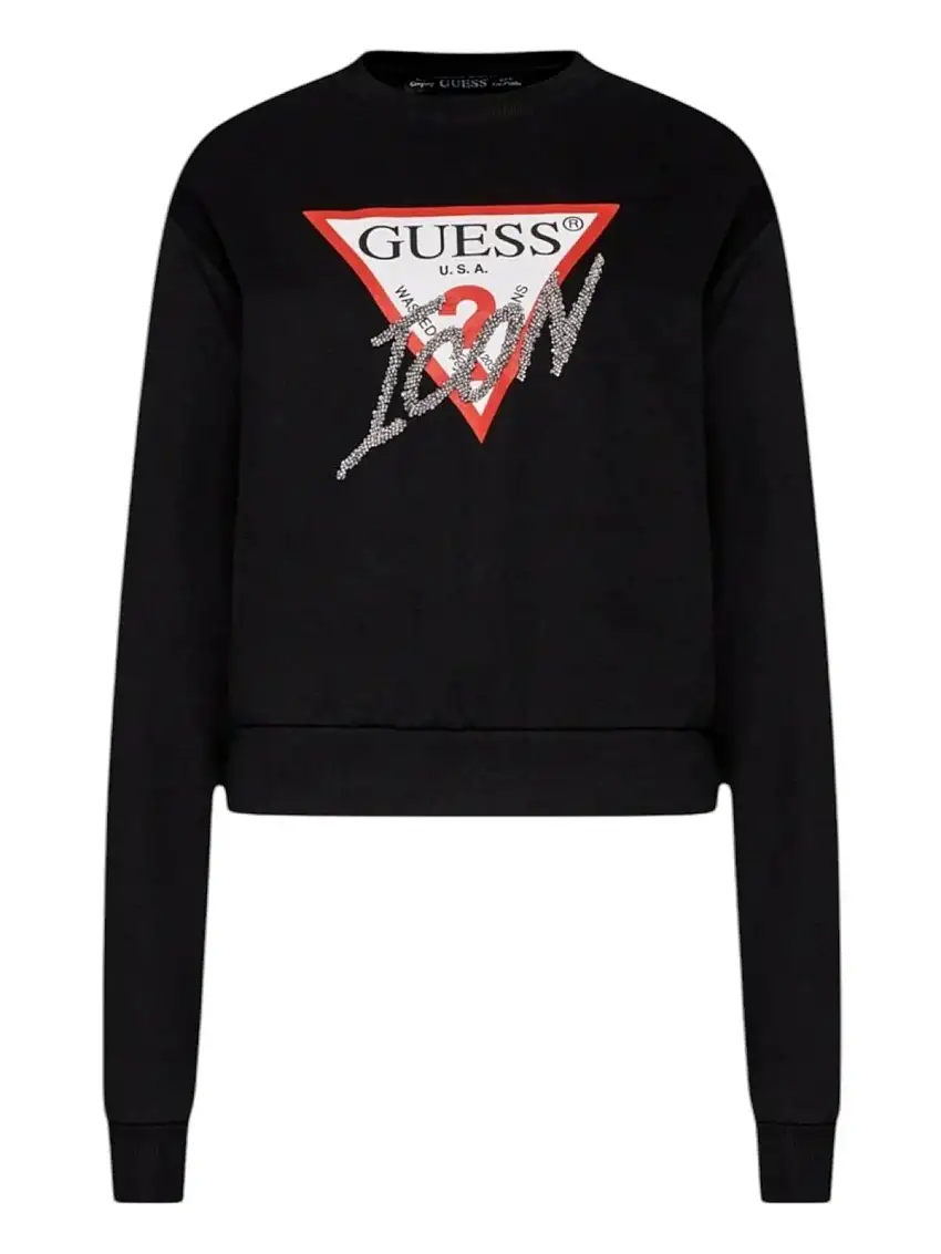GUESS Women's Sweatshirt CN LOVE TRIANGLE SWEATSHIRT W5RQ04 KB683 JBLK Black