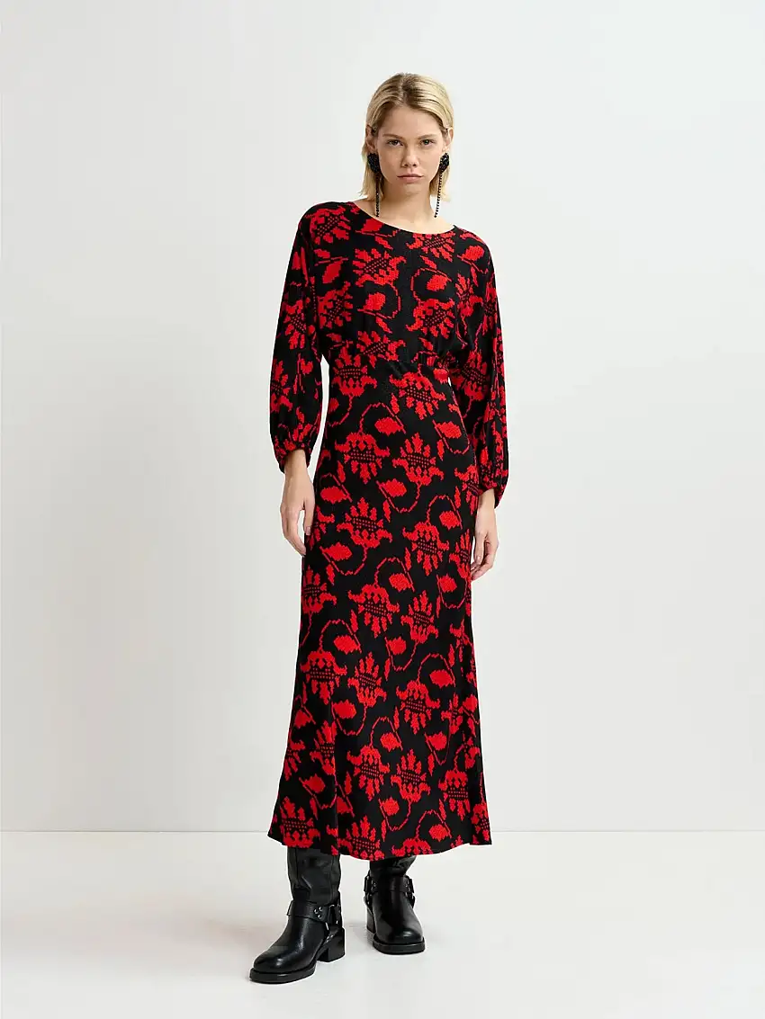 Abito Lungo con Stampa Nero