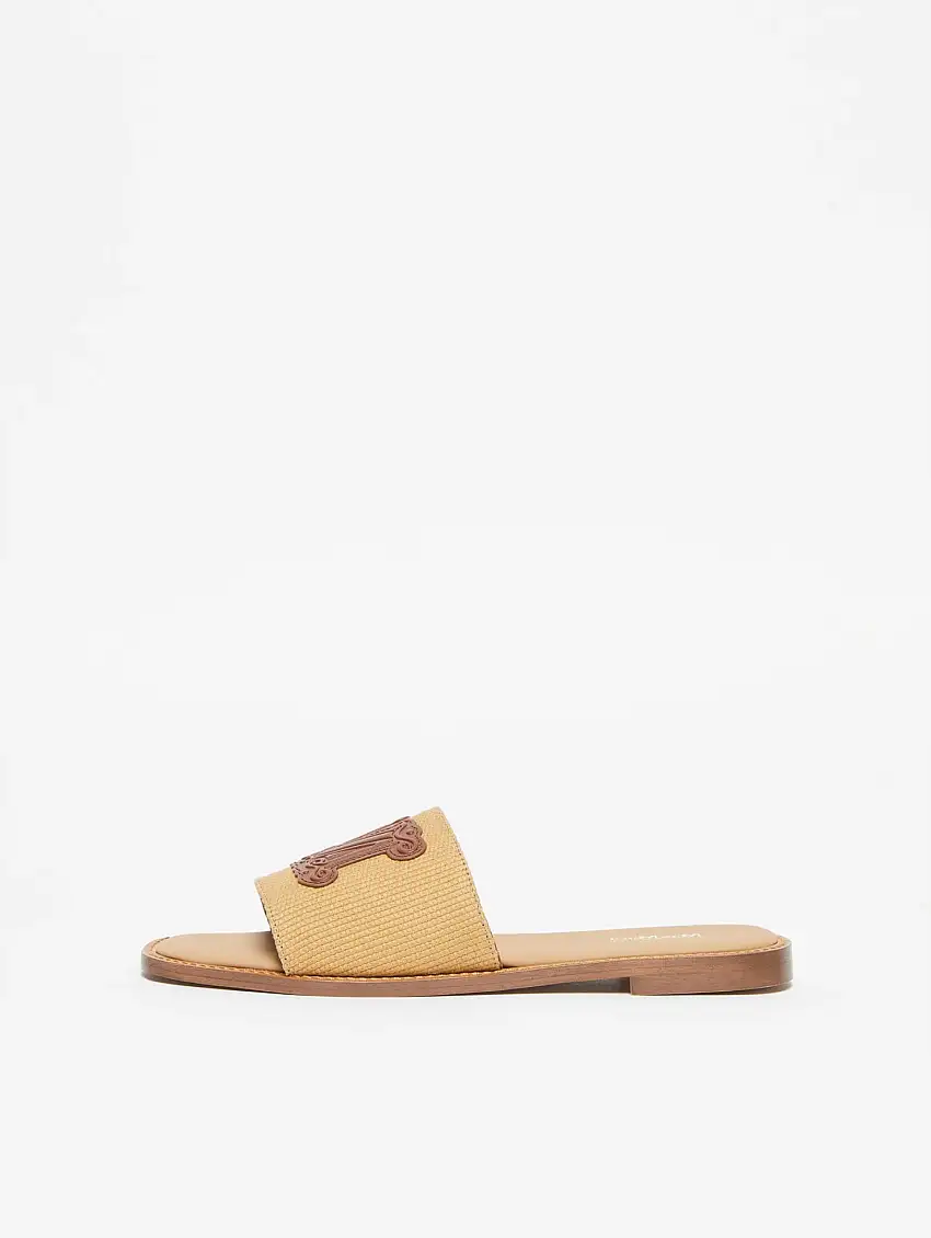Sandali Slider in Canvas con Monogram Cammello/Cuoio