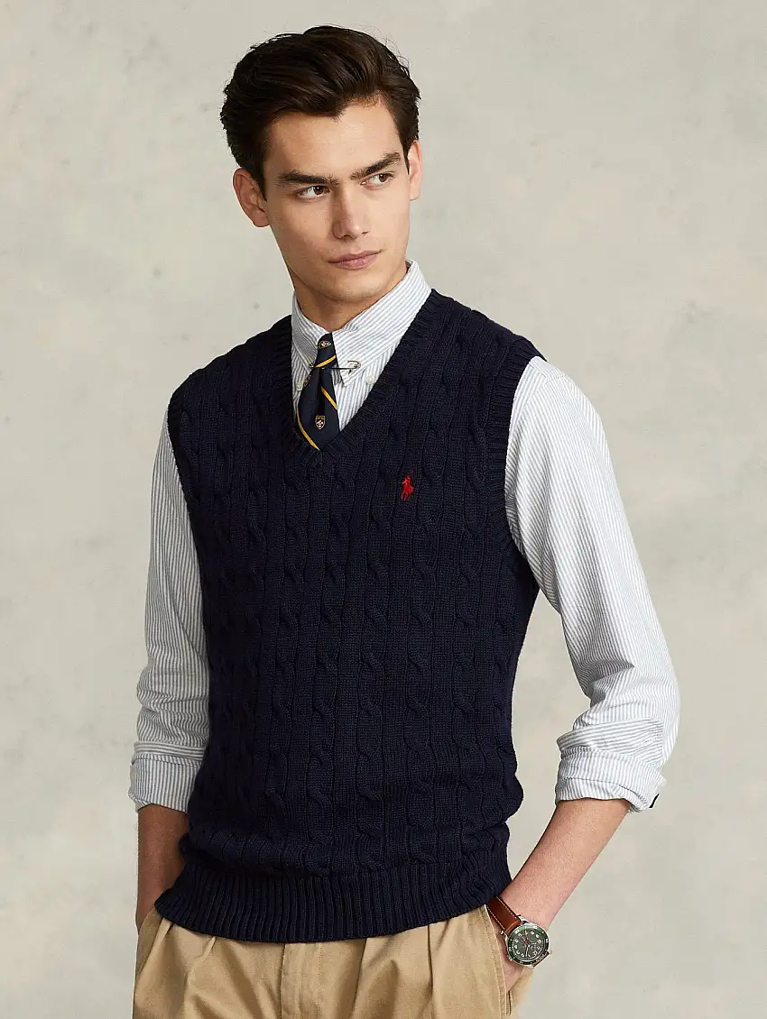 Gilet in Maglia a Trecce Blu Navy