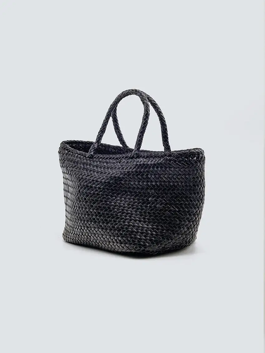 Borsa Piccola in Pelle Intrecciata Grace Basket Small Nero