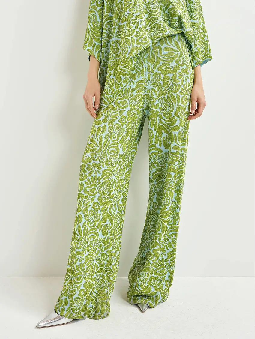 Pantaloni in Lurex Svasati Verde/Azzurro