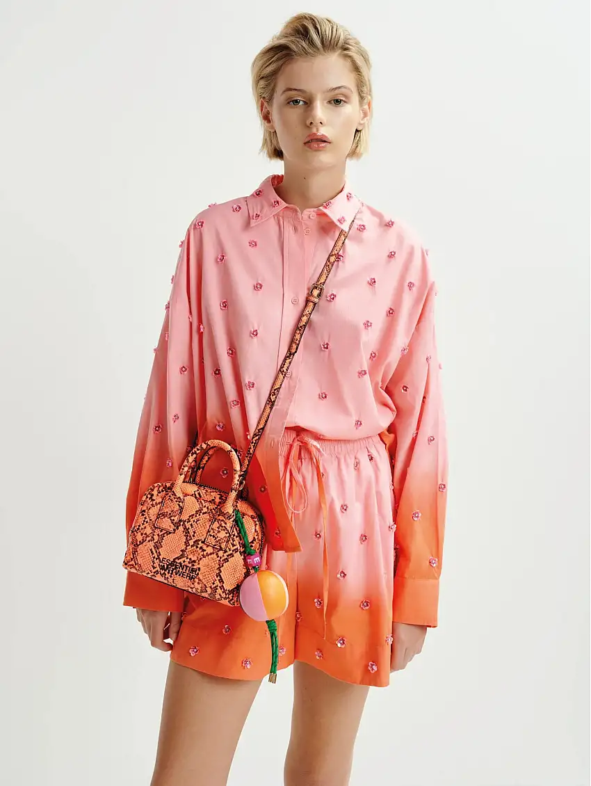 Camicia con Colore Degradé e Pailletes Corallo