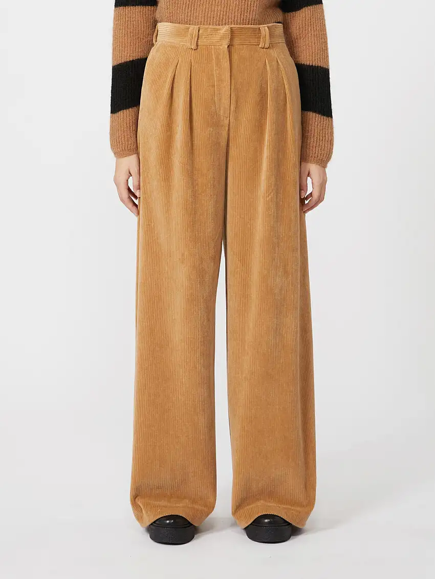 Pantaloni Ampi in Velluto a Coste Cammello