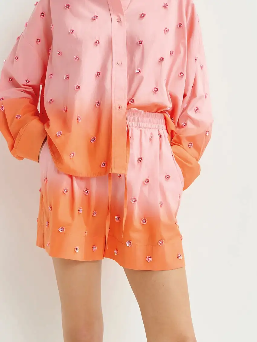 Short con Paillettes Floreali ed effetto Degradé Pesca