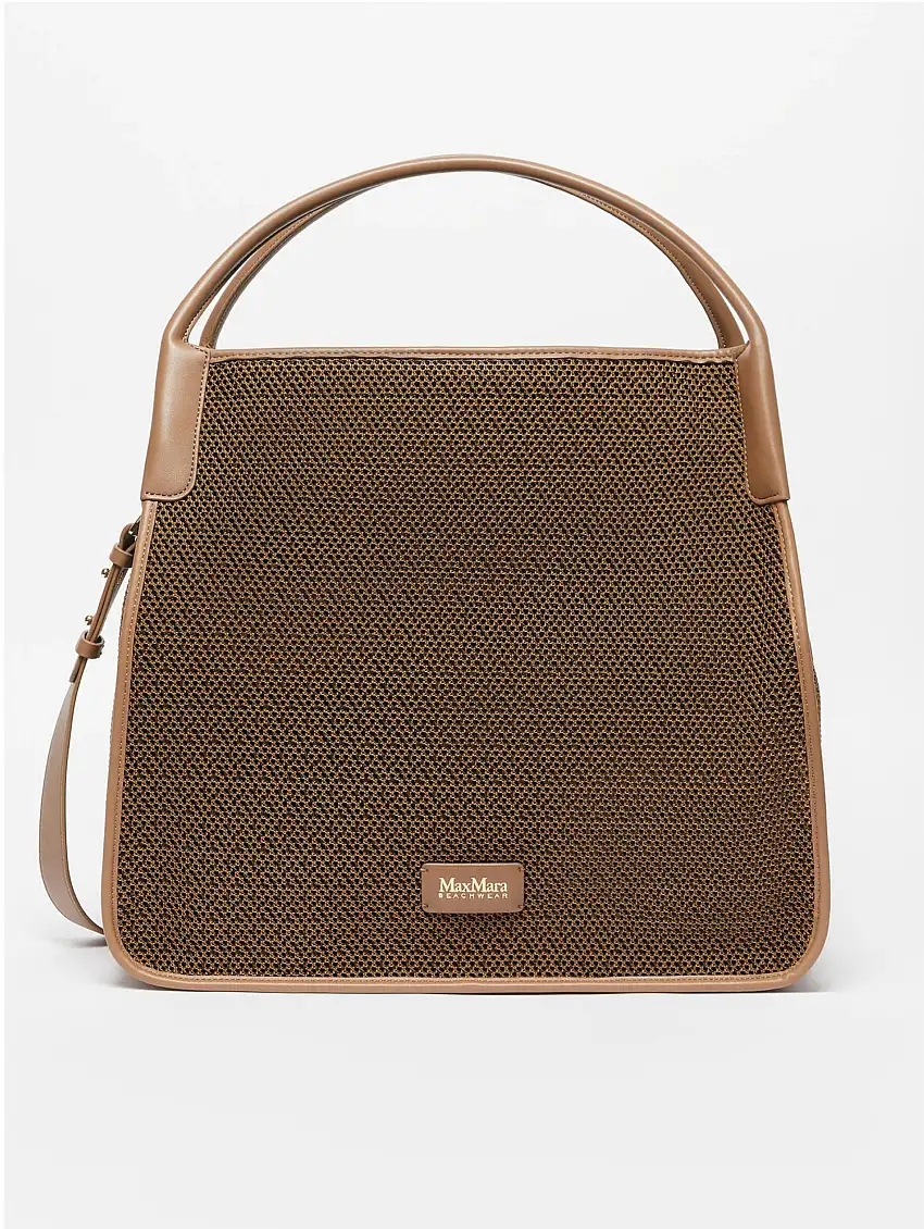 Borsa Hobo in Tessuto Spalmato Freda Cammello/Nero