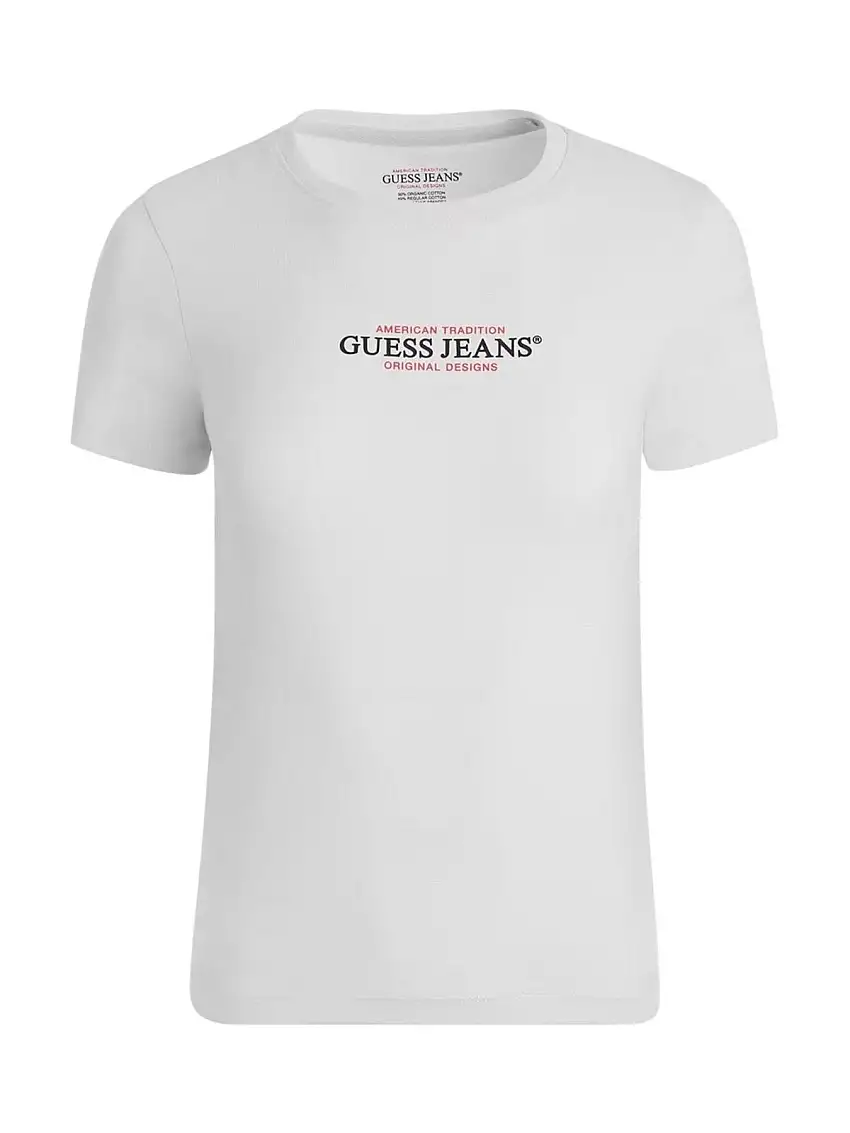 GUESS Women's T-shirt GJ SS CN SLIM AMERICAN TR TEE W4YI03 J1314 G011 White