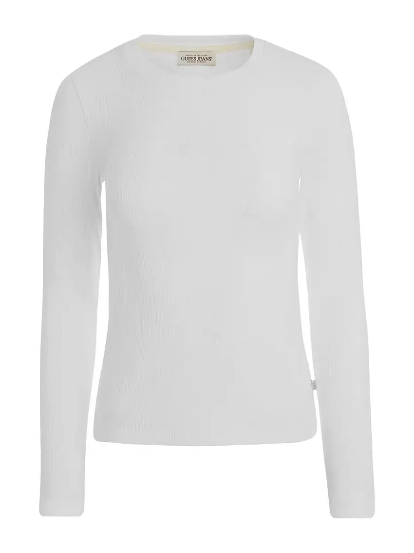 GUESS Women's T-Shirts and Polos GJ LS CN SLIM LOGO EMB TEE W4YI22 J1314 G011 White