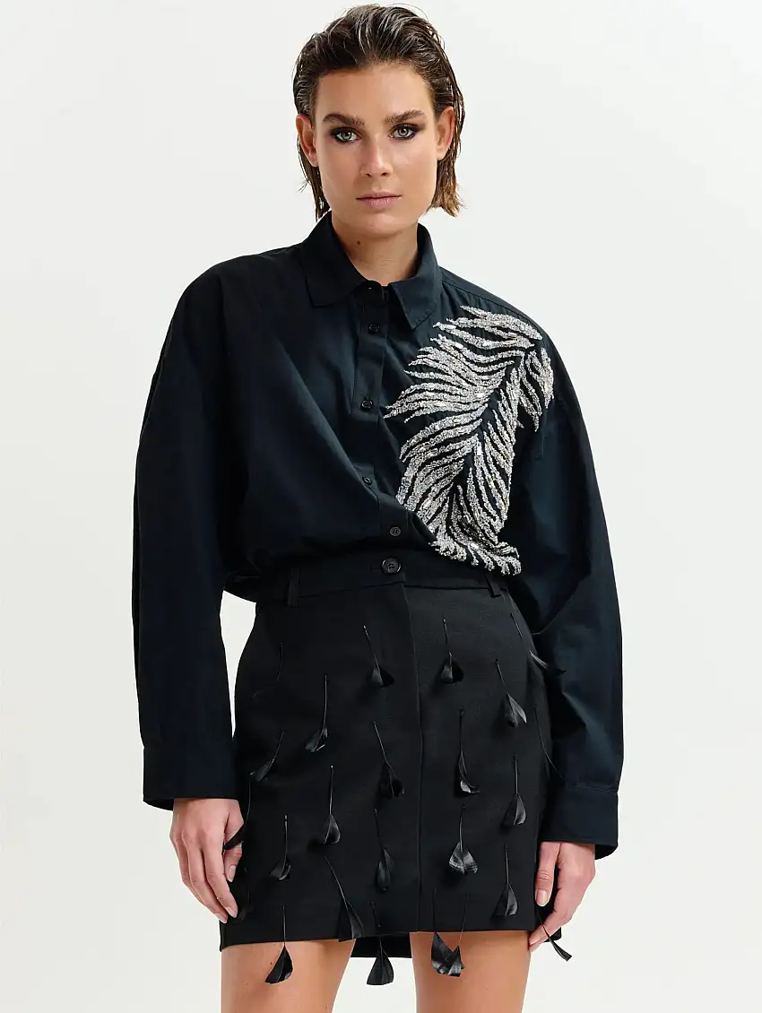 Camicia Oversize con Paillettes Nero