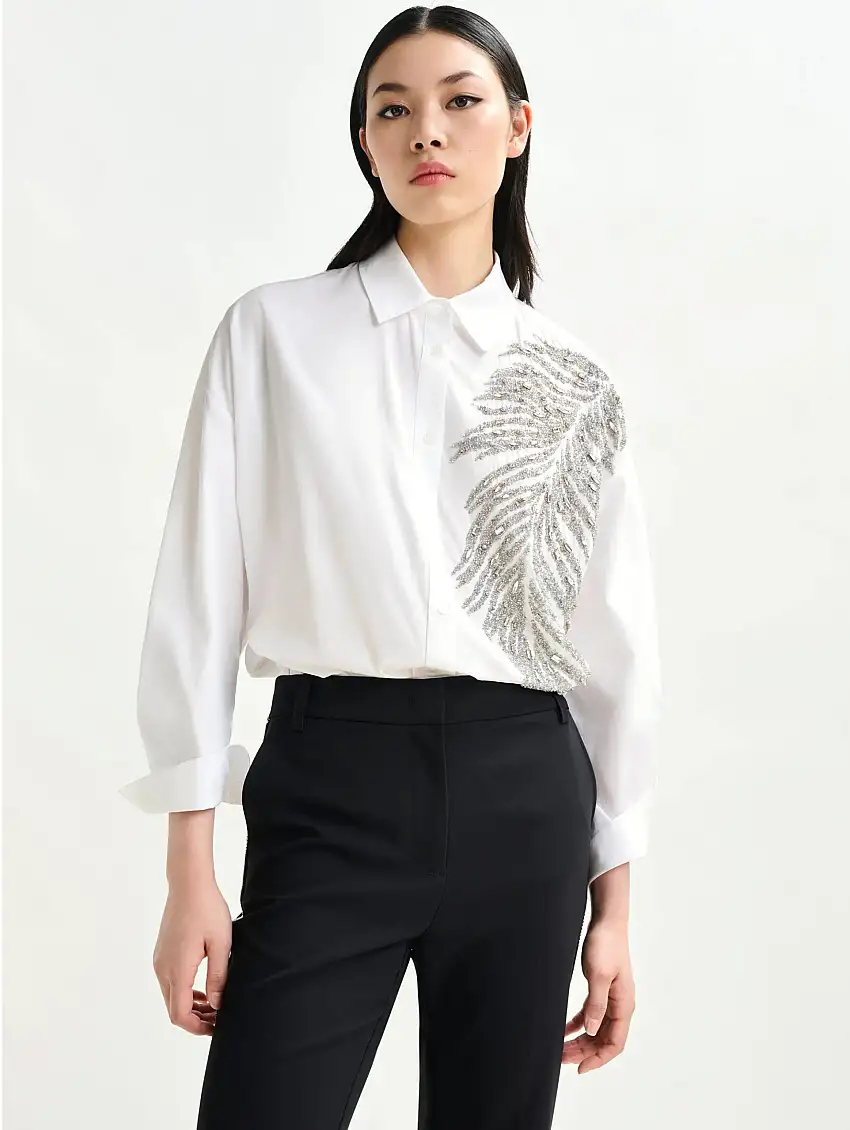 Camicia Oversize con Paillettes Bianco