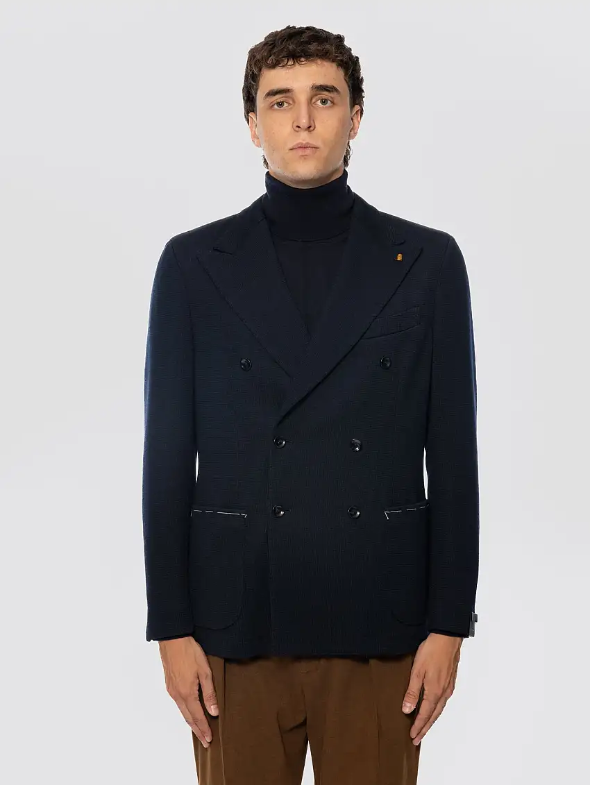 Giacca Doppio Petto in Punto Milano Blu
