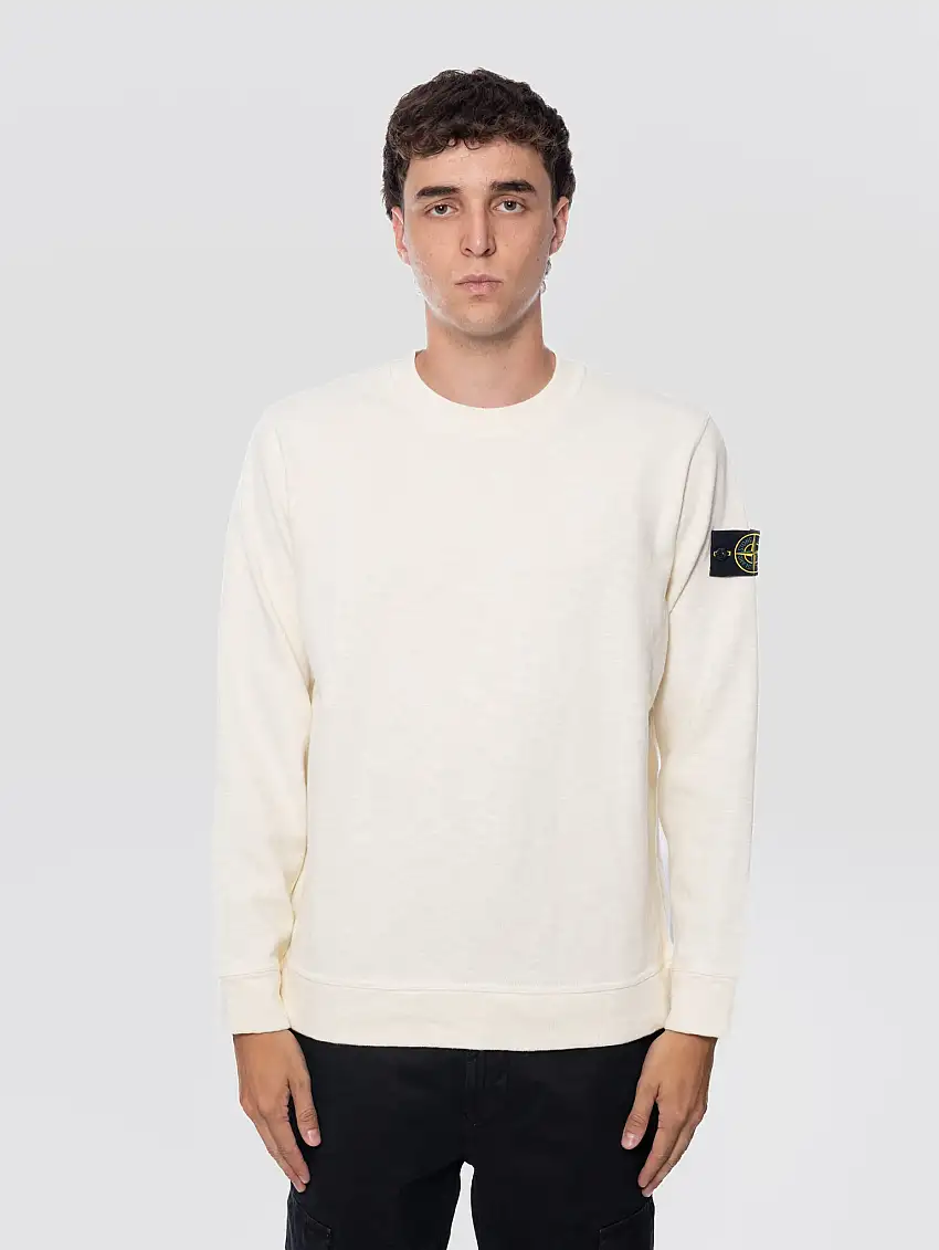 Felpa Girocollo in Cotone Malfilè Avorio