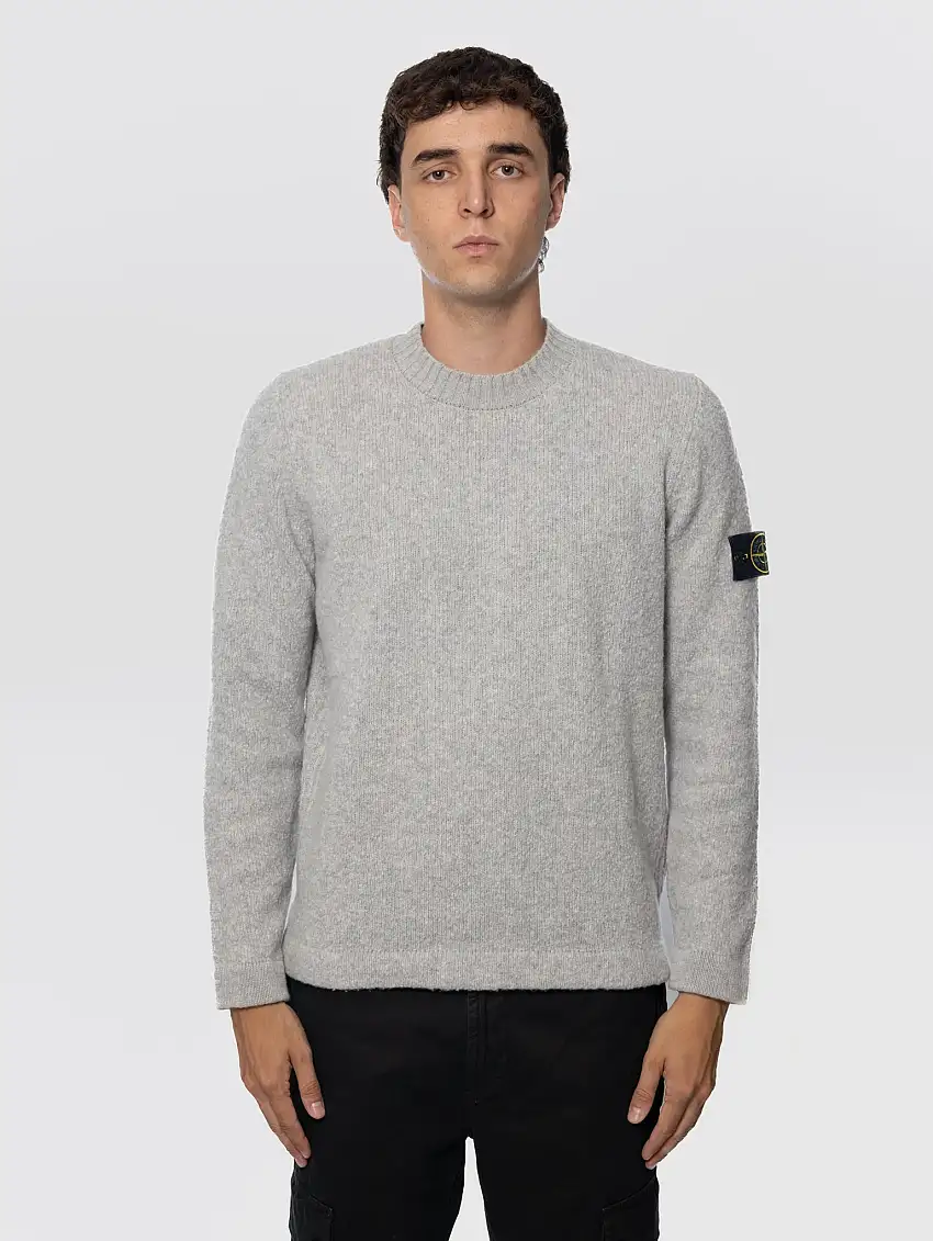 Maglione Girocollo in Lana con Texture Garzata Grigio