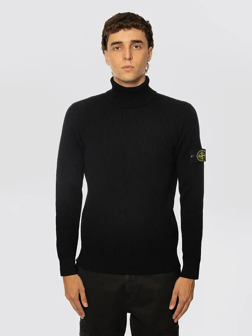 Maglione Dolcevita a Costine in Lana Nero