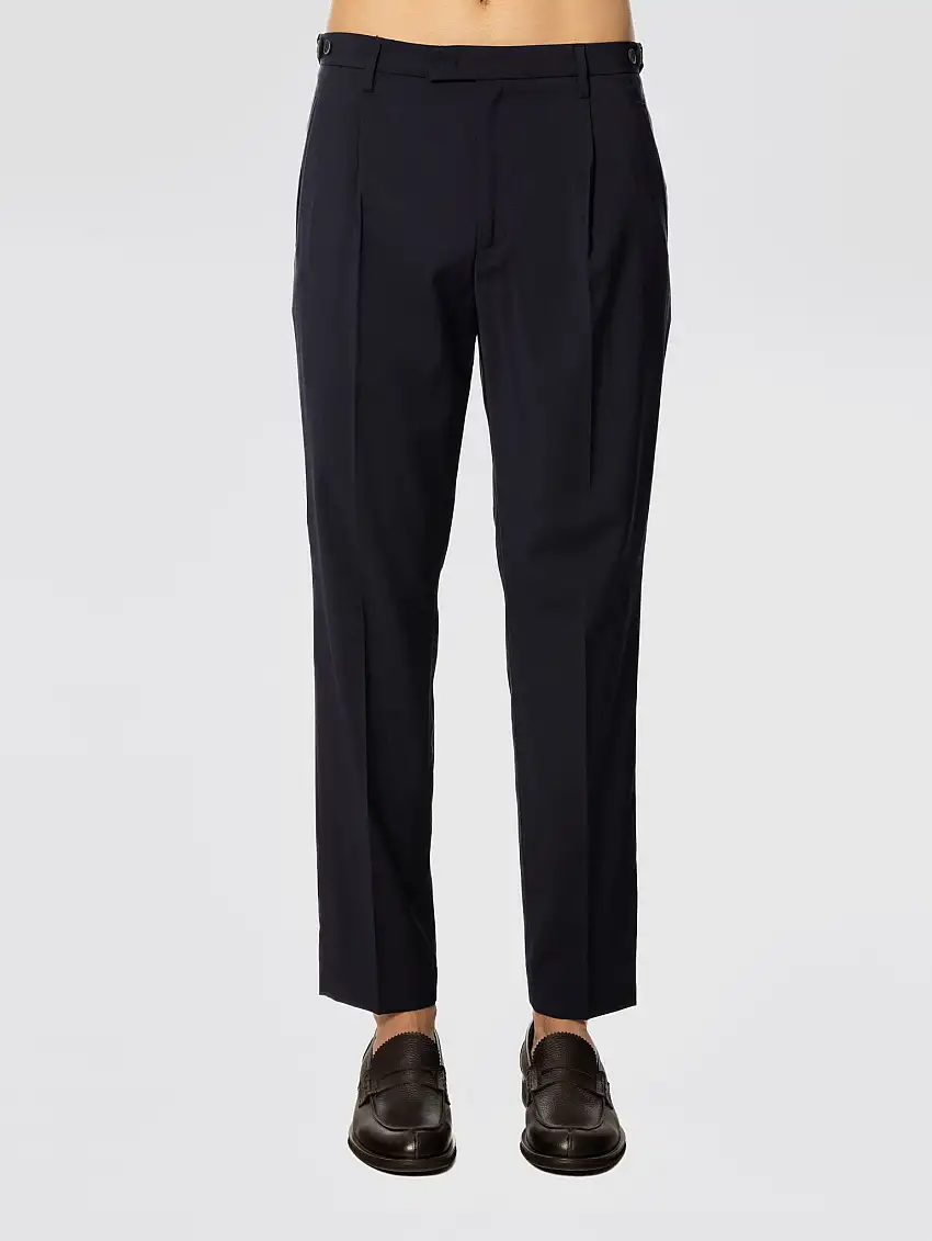 Pantaloni in Fresco Lana con Pinces Blu