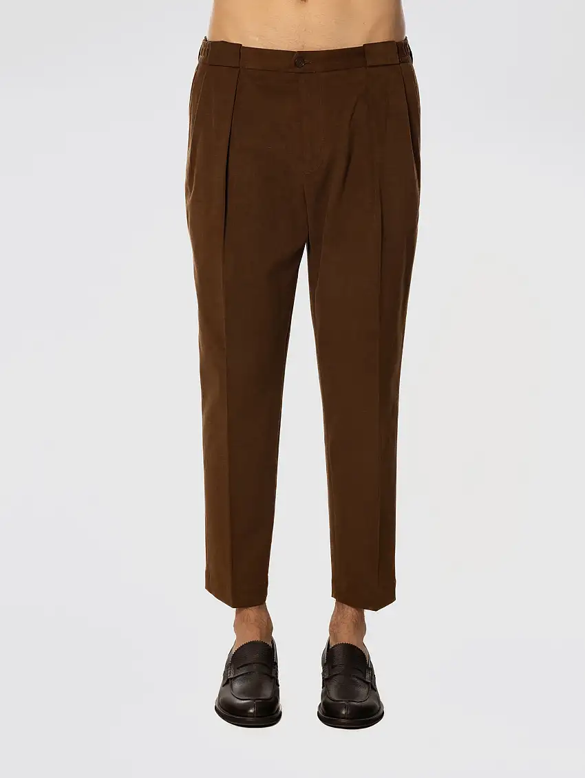 Pantaloni in Cotone con Pinces Marrone
