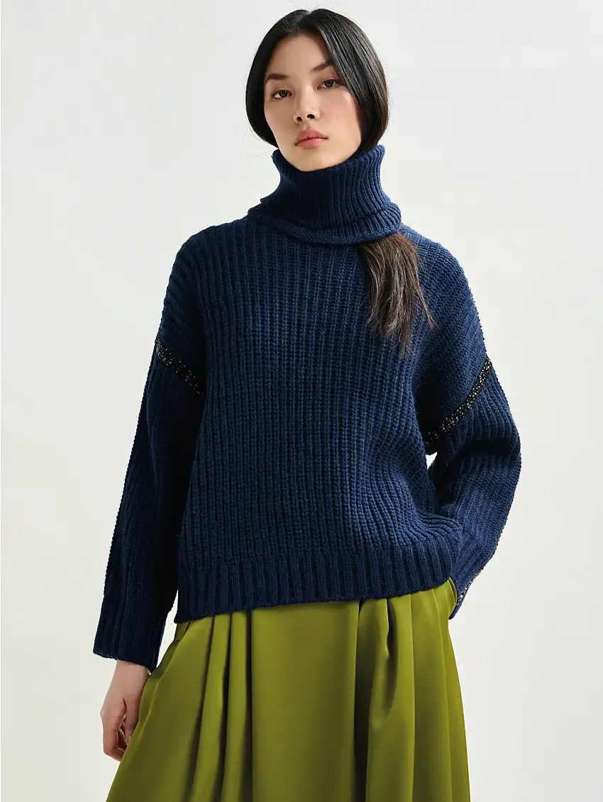 Dolcevita con Strass in Vetro Blu