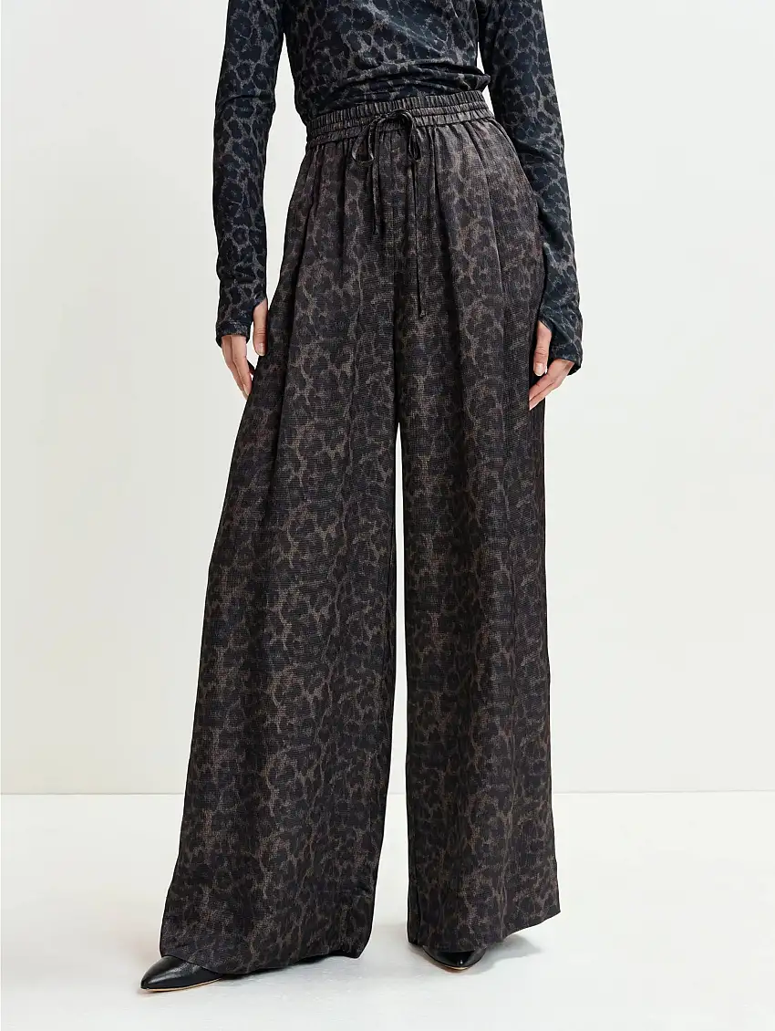 Pantaloni con Stampa Leopardo Nero/Marrone