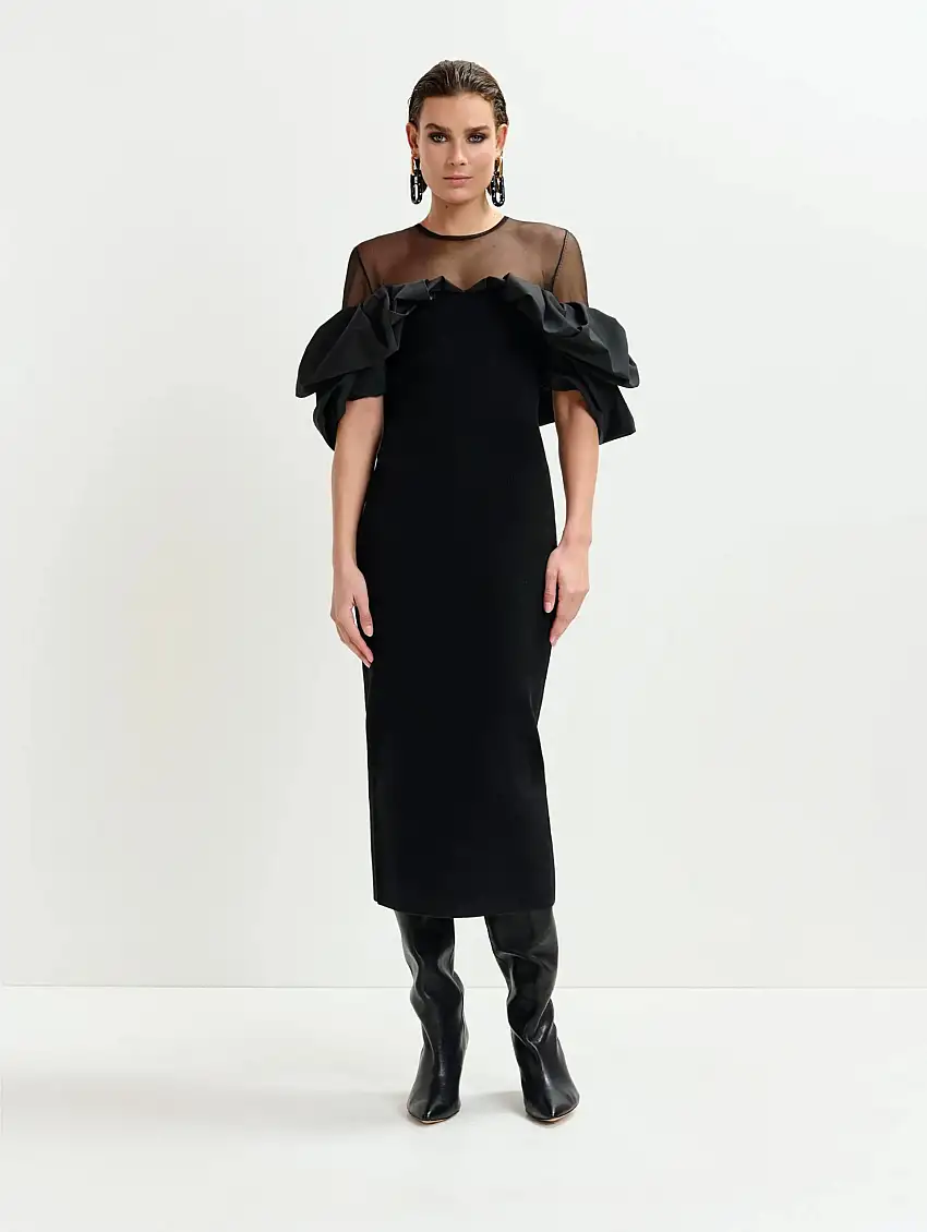 Abito Elegante con Volant nero