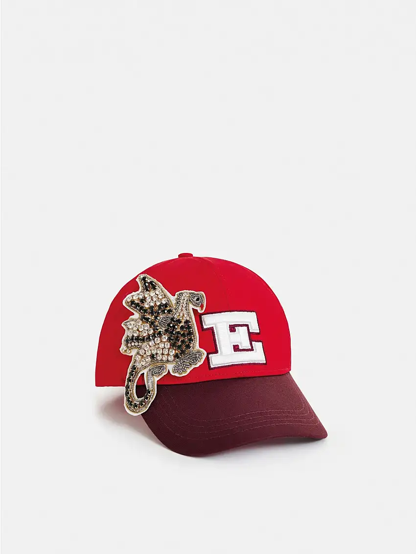 Cappellino Ricamato con Strass Borgogna