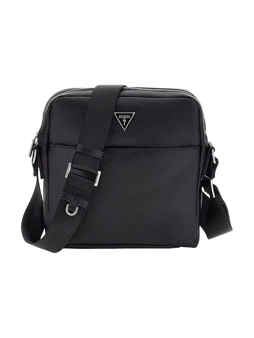 GUESS Men's SAFFIANO ECO TOP ZIP CROSSBODY HMTOSA P4258 BLA Black Shoulder Bag