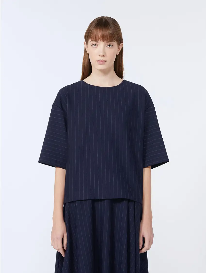 Blusa in Jersey Gessato Blu Notte