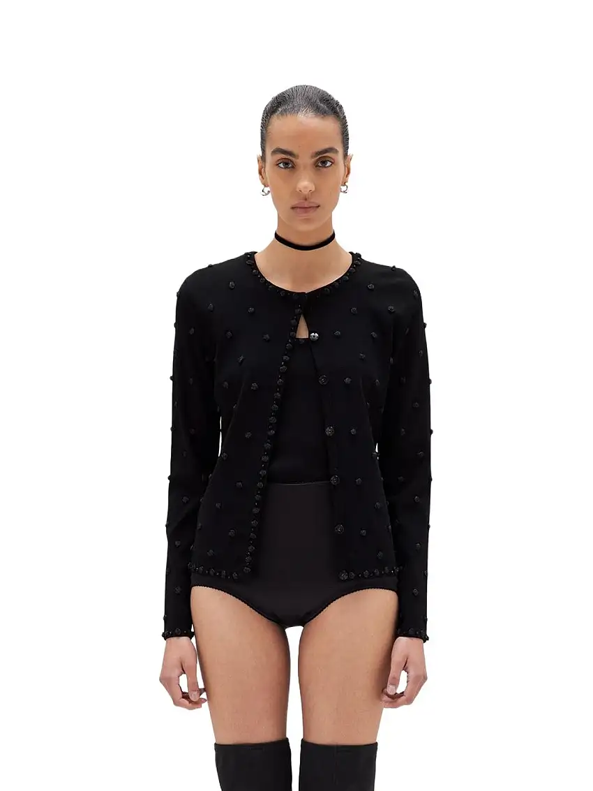 Blugirl Women's Cardigan - Cardigan and Top with Rose and Coral Embroidery - Black