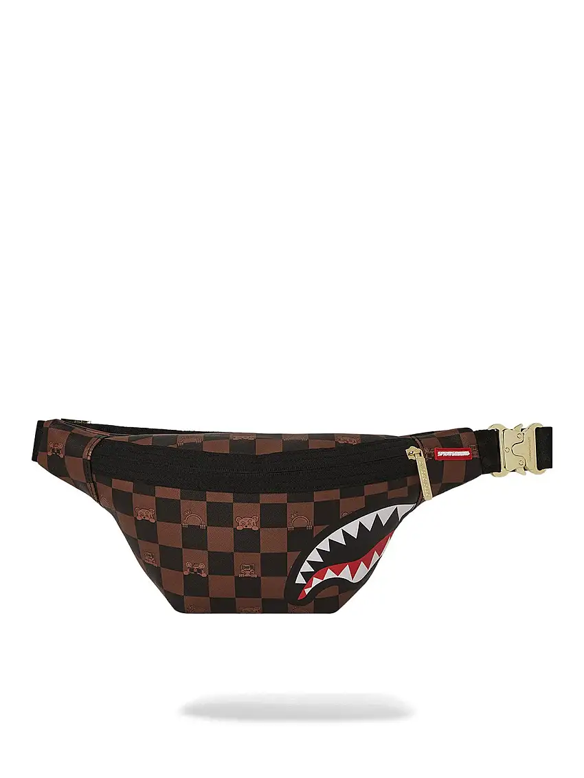 SPRAYGROUND Men's Bum Bag PEEKING CHARACTER CHECK CROSSBODY 910B7512NSZ Brown